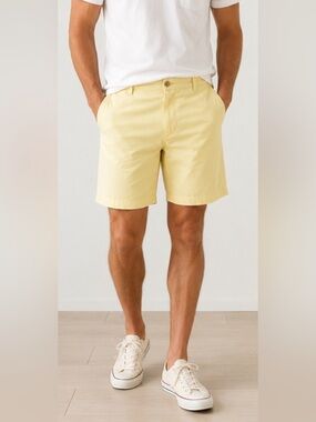 Chaps Men’s Cotton Chino Shorts Yellow Size 40 Classic Casual Summer Preppy